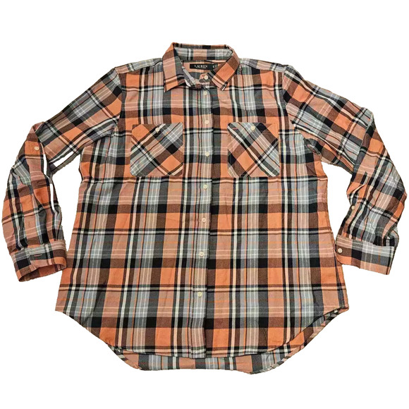 Ralph Lauren Women's Multicolor Plaid Roll Tab Sleeve Button Up Shirt Size M - Picture 1 of 4